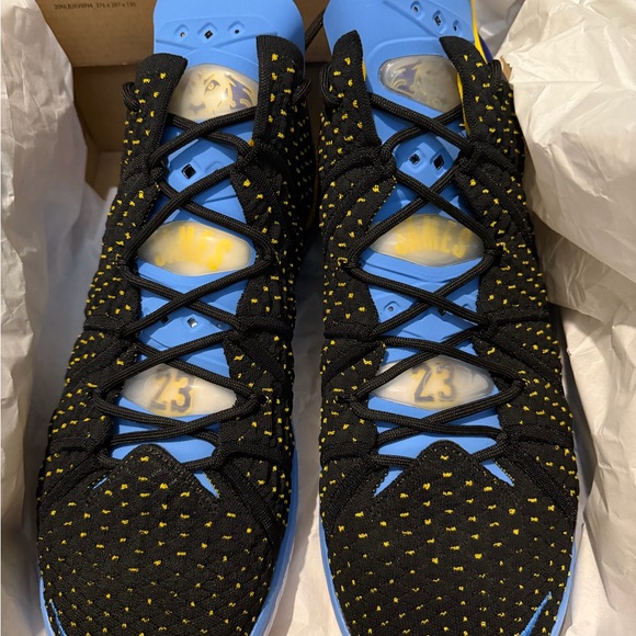 Nike LeBron XVIII, Black and Blue Athletic Shoes with Yellow Highlights main image 4